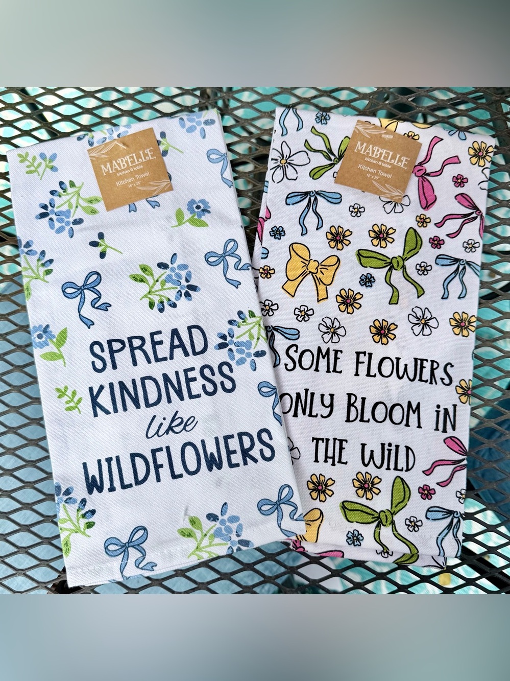 Kitchen Floral Wildflower Tea Towel Set of 2 - 15” x 25”, 100% Cotton, NWT